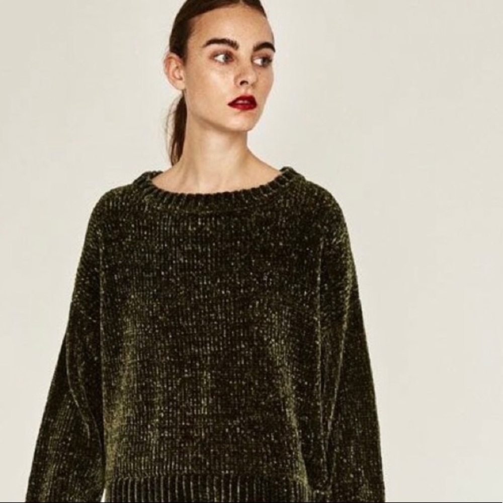 BNCI Chenille Olive Green Fuzzy Sweater